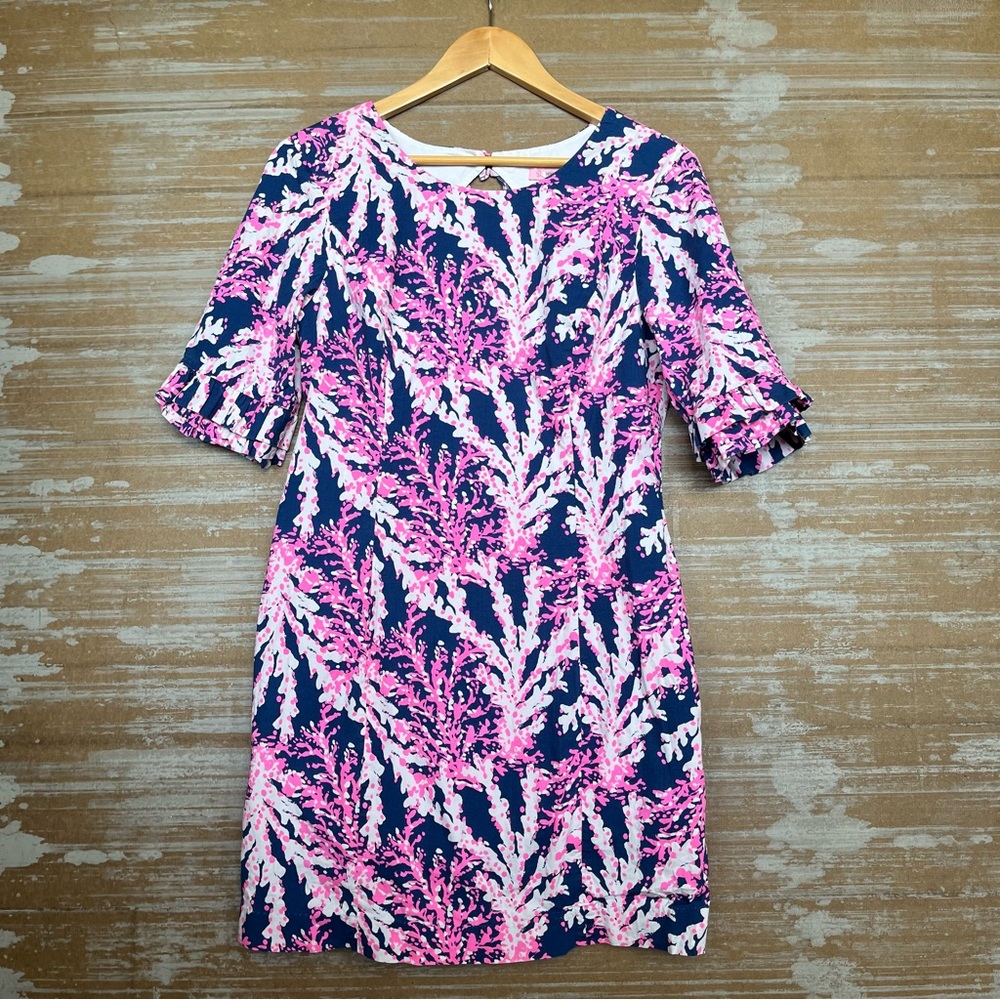 Lilly Pulitzer Fiesta Stretch Dress Nauti Navy Floral Preppy Womens 8